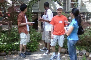 Group of students talking to one another