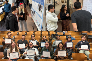 Top: Images from poster session; Bottom: PEB certificate awardees with their certificates