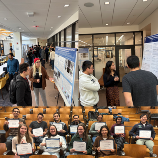 Top: Images from poster session; Bottom: PEB certificate awardees with their certificates